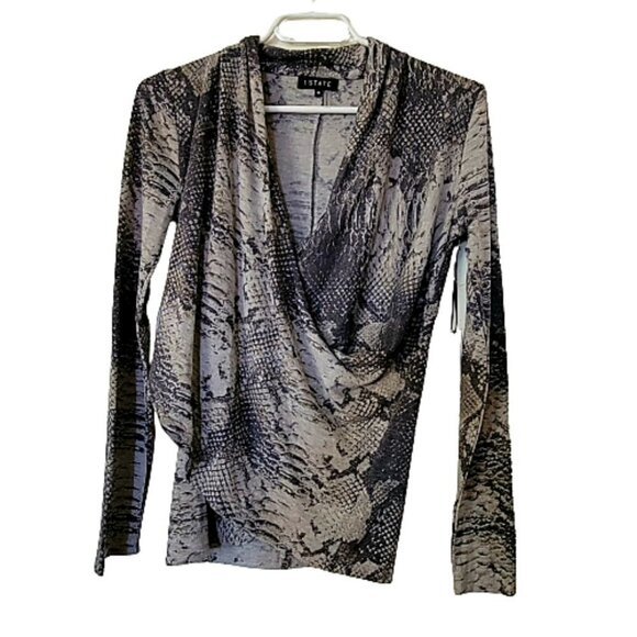 1 stage  long sleeve faux cross body snake print Light and dark gray - Picture 1 of 6